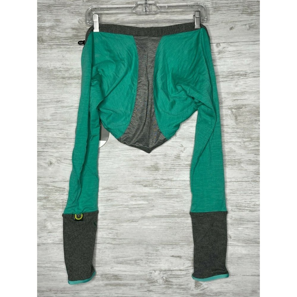 Moxie Cycling Shirt Womens Small Aqua Long Sleeve Stretch Wool Pockets Bolero
